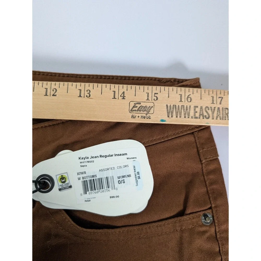 Prana Pants Women 10 Kayla High‎ Rise Jean Sepia Brown Active Organic Cotton New